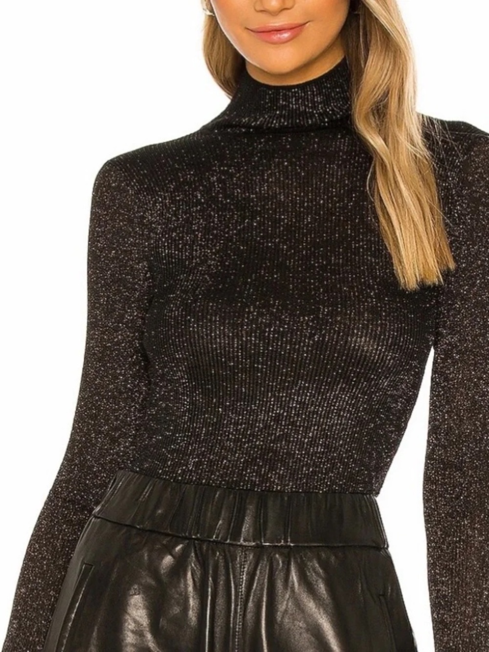 rag & bone Metallic Ribbed Wool Blend Sheer Cherie Turtleneck, Sz XS